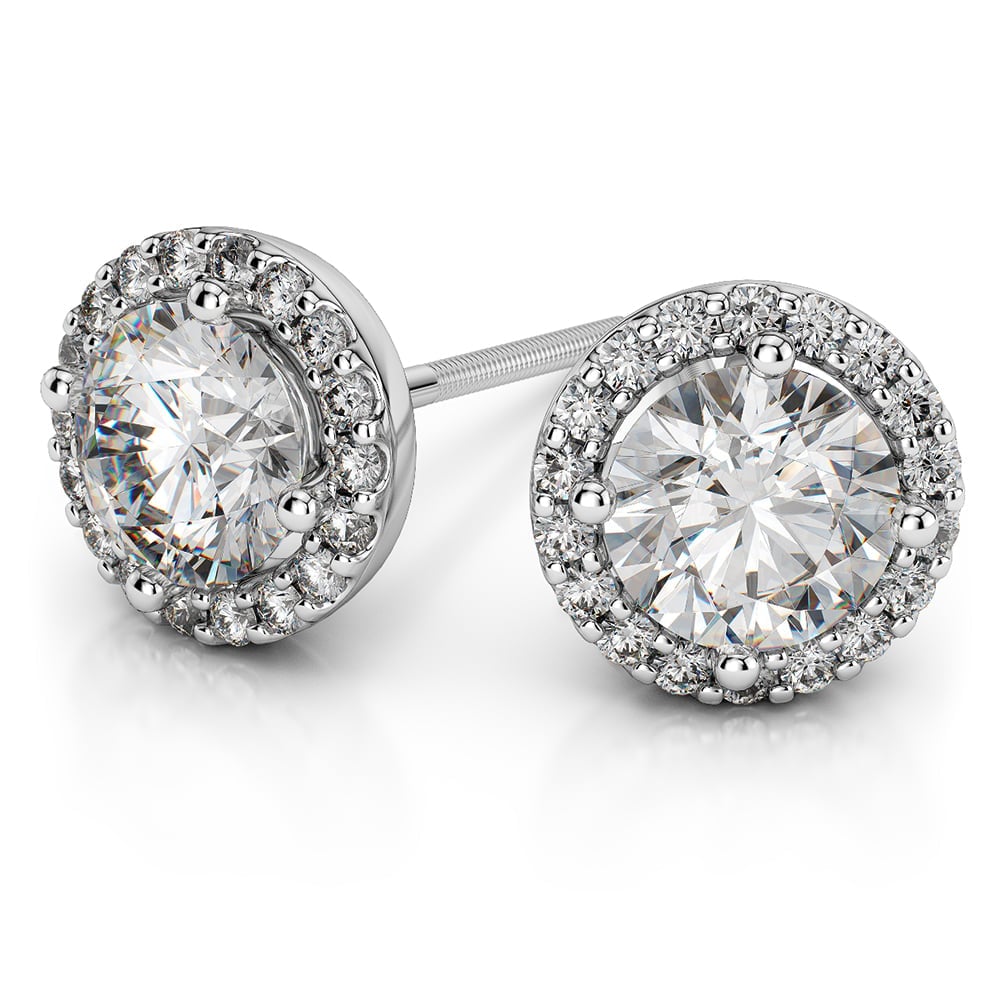 Round Halo Diamond Earring Settings In White Gold | 01