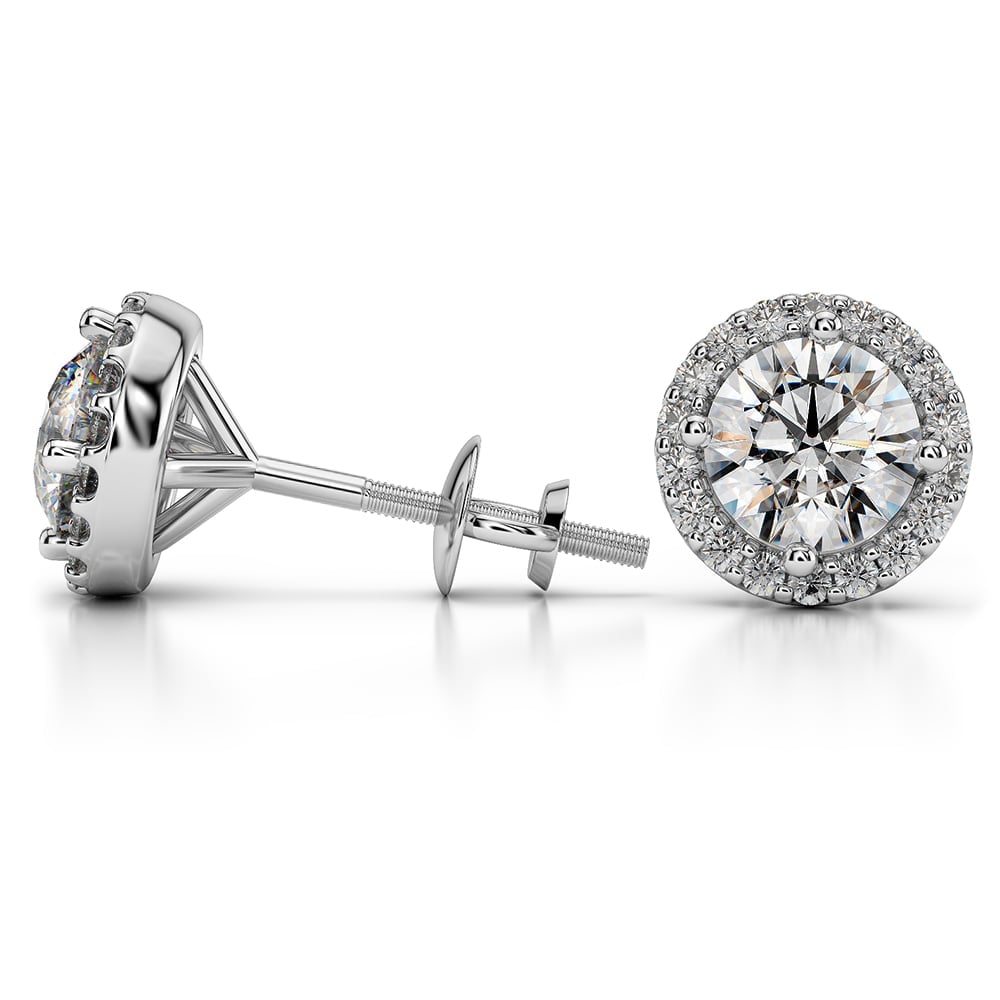 Round Halo Diamond Earring Settings In White Gold | 03