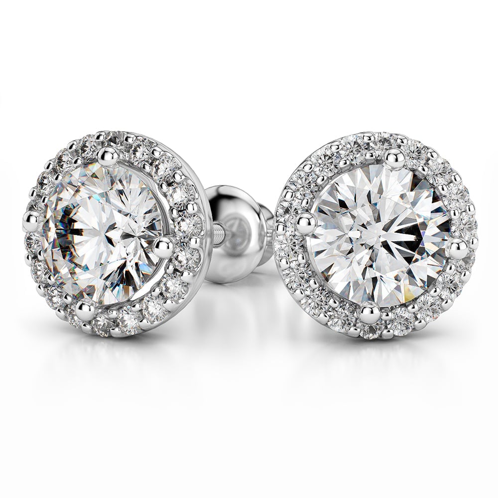 Round Halo Diamond Earring Settings In White Gold | 04