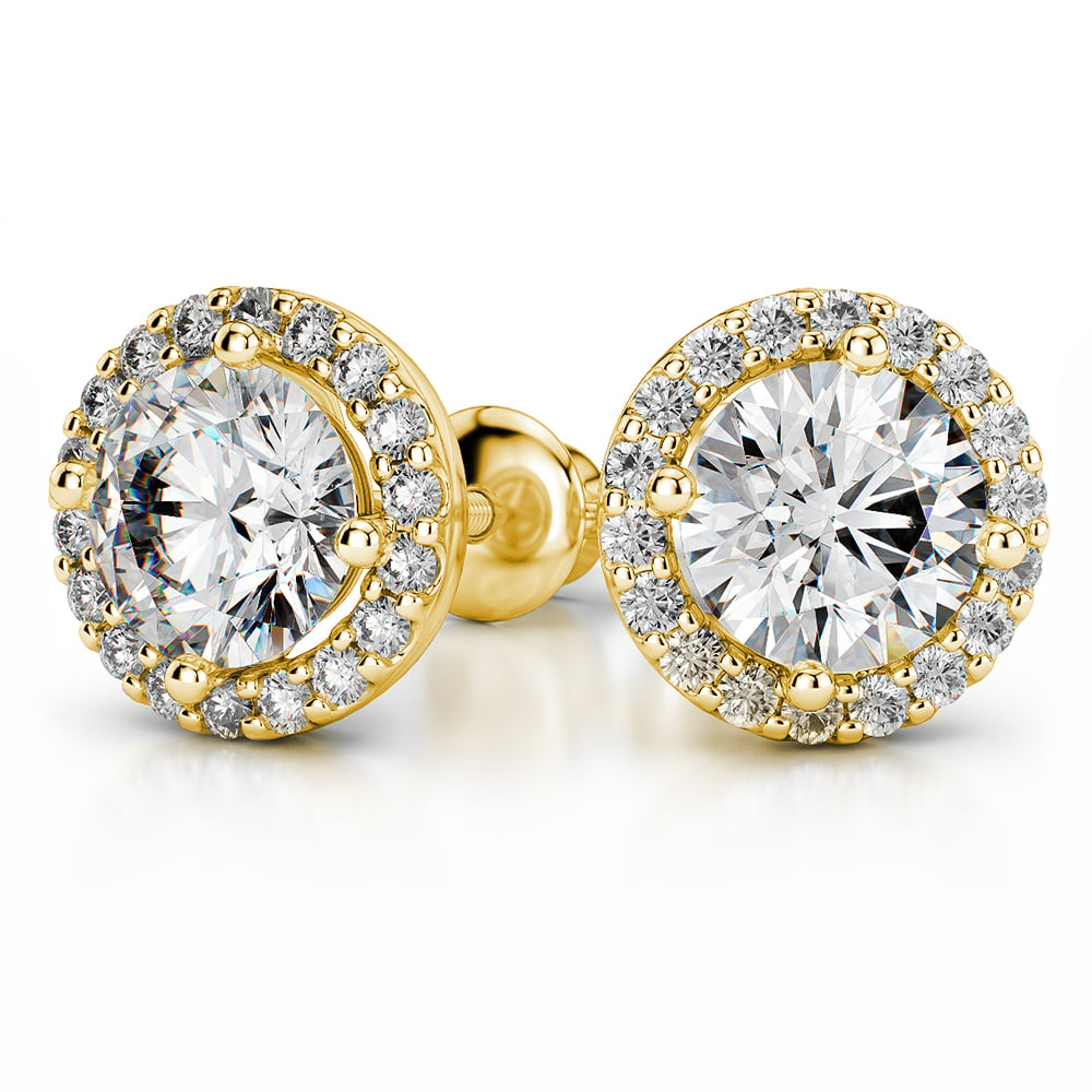 Round Halo Diamond Earring Settings In Yellow Gold | 04