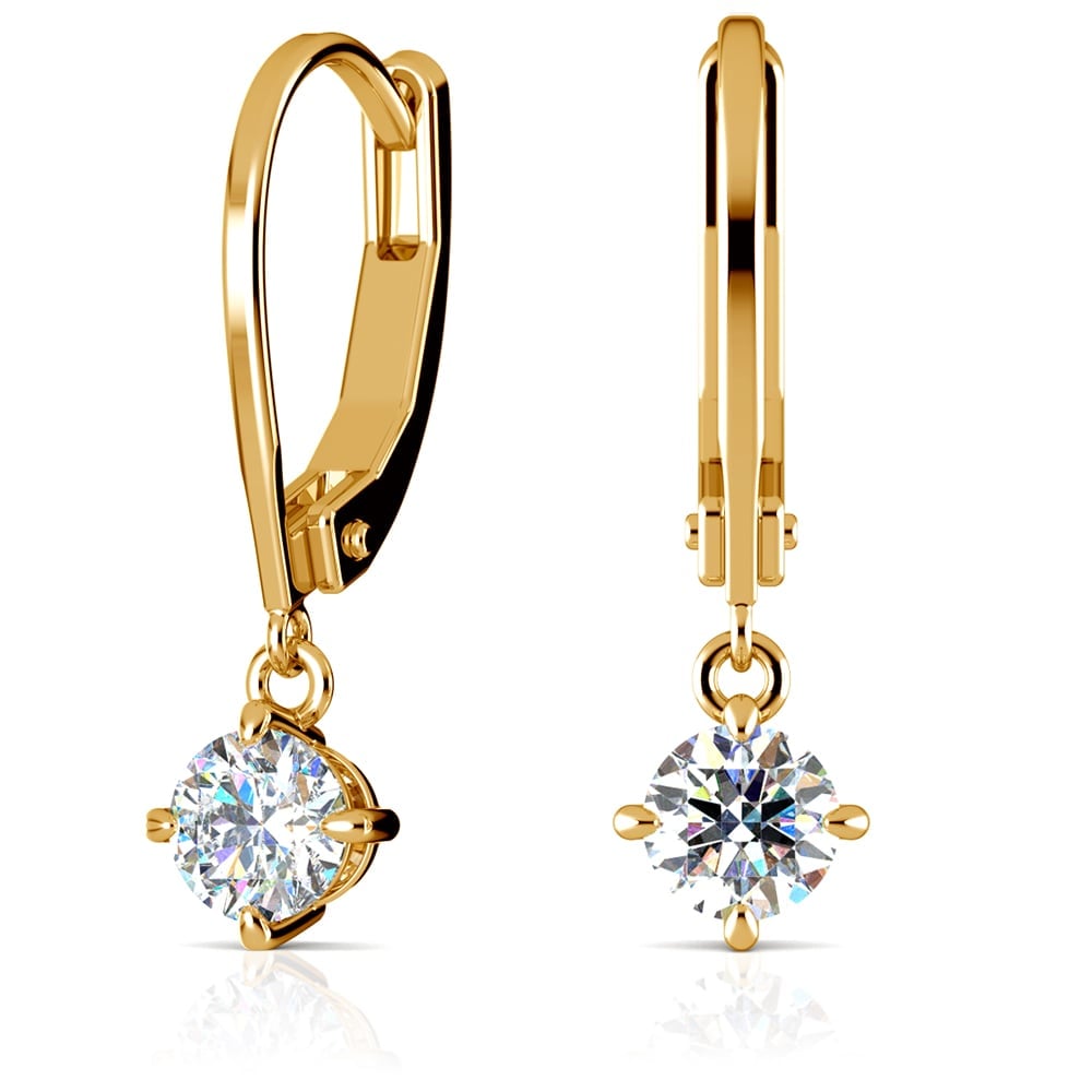 Leverback Diamond Earrings In Yellow Gold With Dangle Settings  | 01