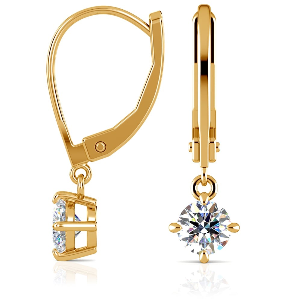 Leverback Diamond Earrings In Yellow Gold With Dangle Settings  | 03