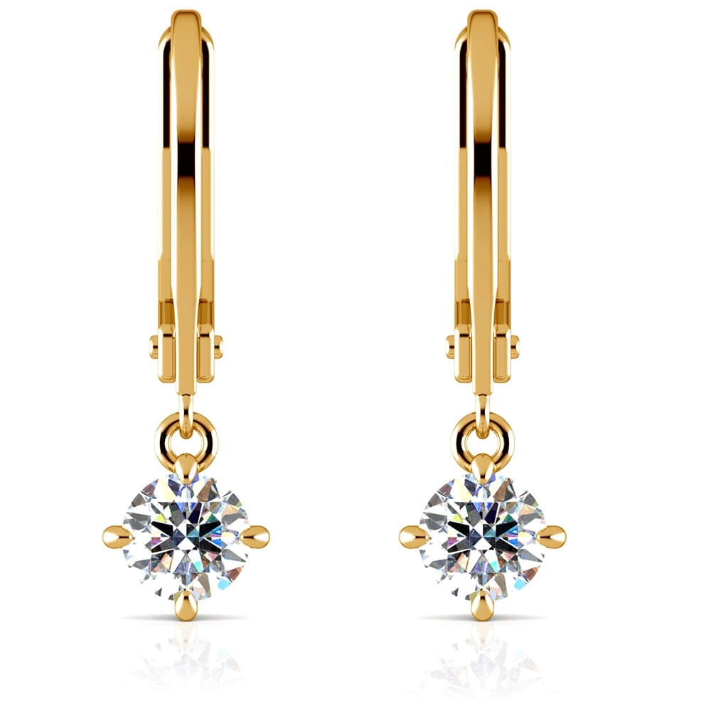 Leverback Diamond Earrings In Yellow Gold With Dangle Settings  | 04