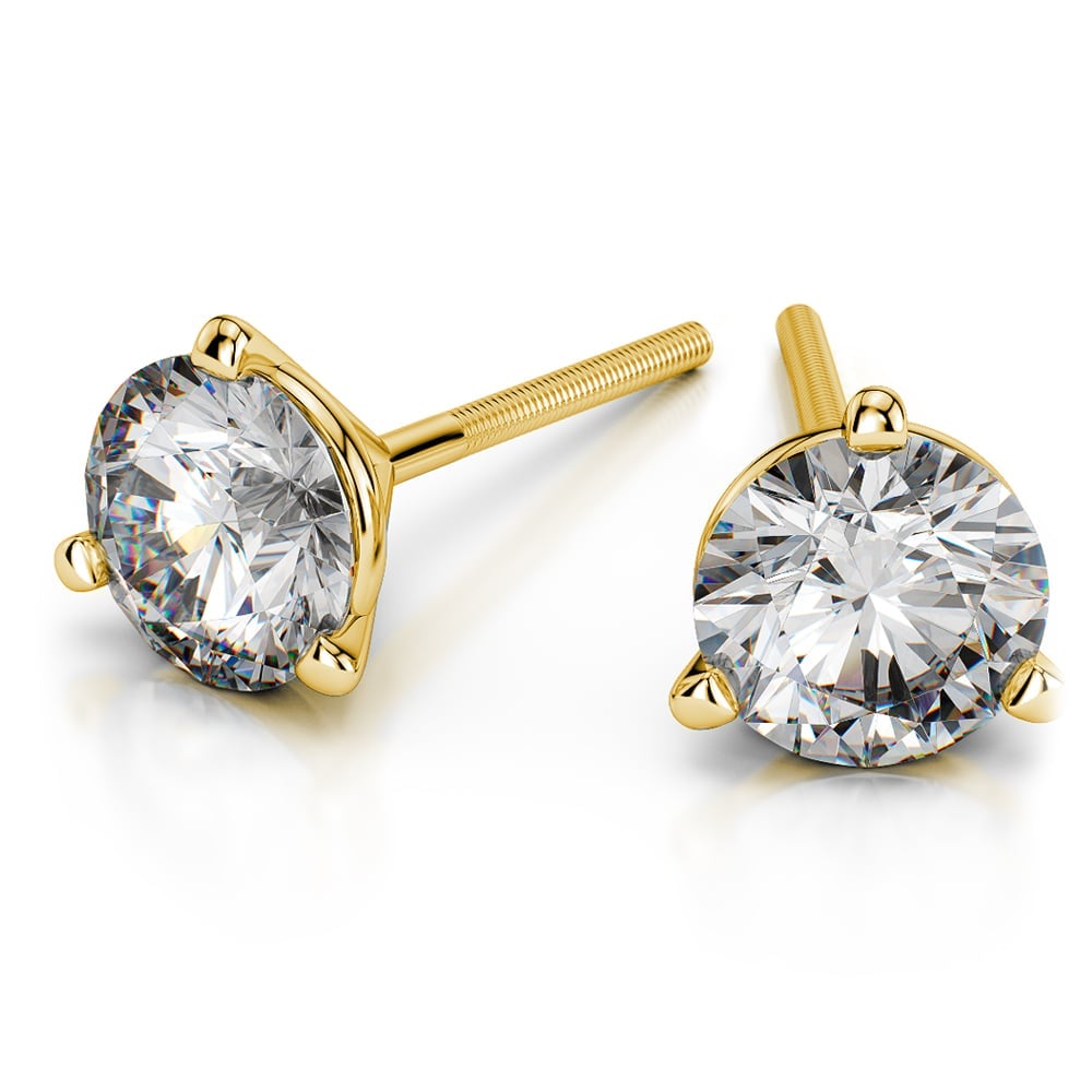 Martini Diamond Earring Settings In Yellow Gold (Three Prong) | 01