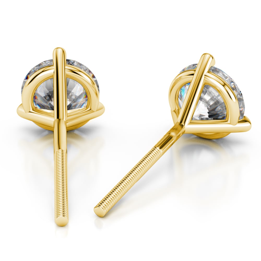 Martini Diamond Earring Settings In Yellow Gold (Three Prong) | 02