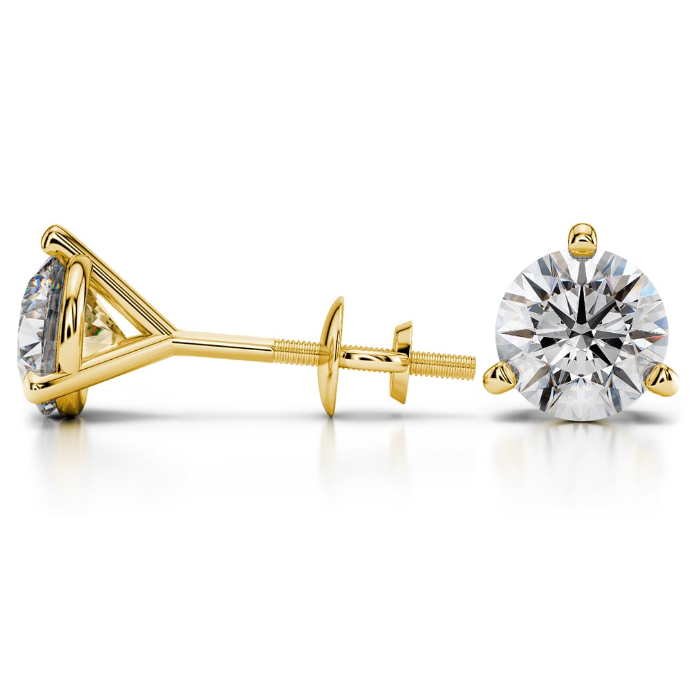 Martini Diamond Earring Settings In Yellow Gold (Three Prong) | 03
