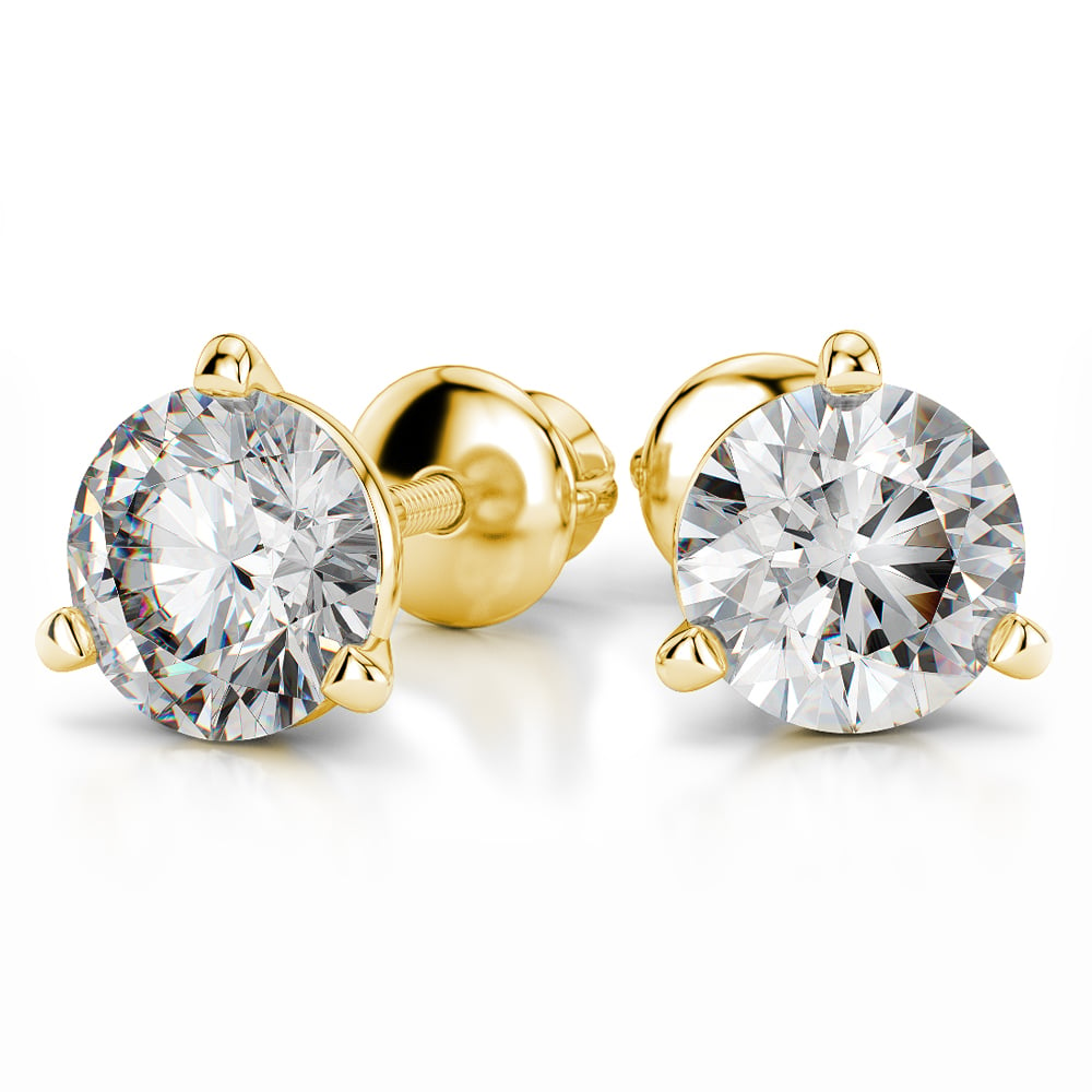 Martini Diamond Earring Settings In Yellow Gold (Three Prong) | 04