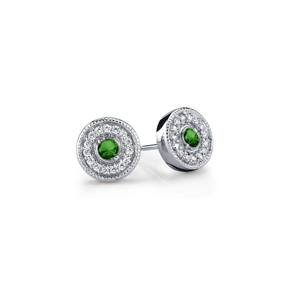 Emerald And Diamond Halo Stud Earrings In 14K White Gold | Zoom