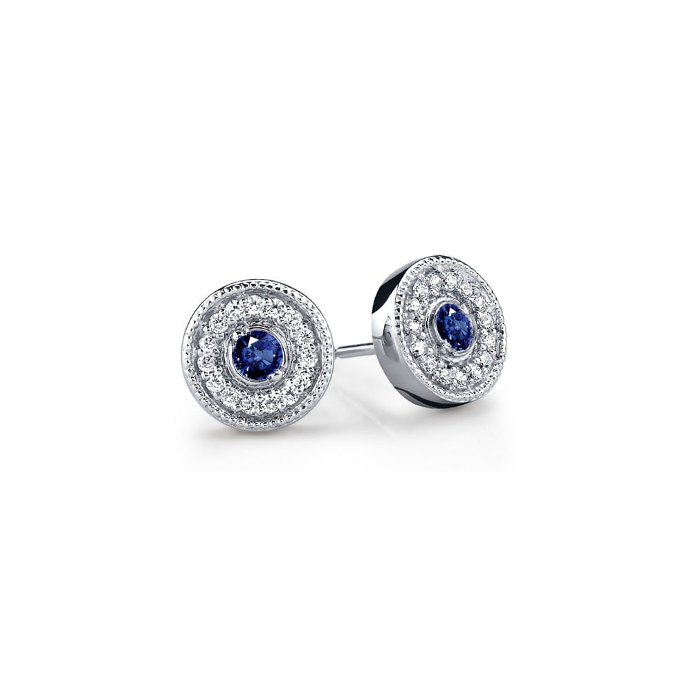 Sapphire And Diamond Halo Stud Earrings In 14K White Gold | 01