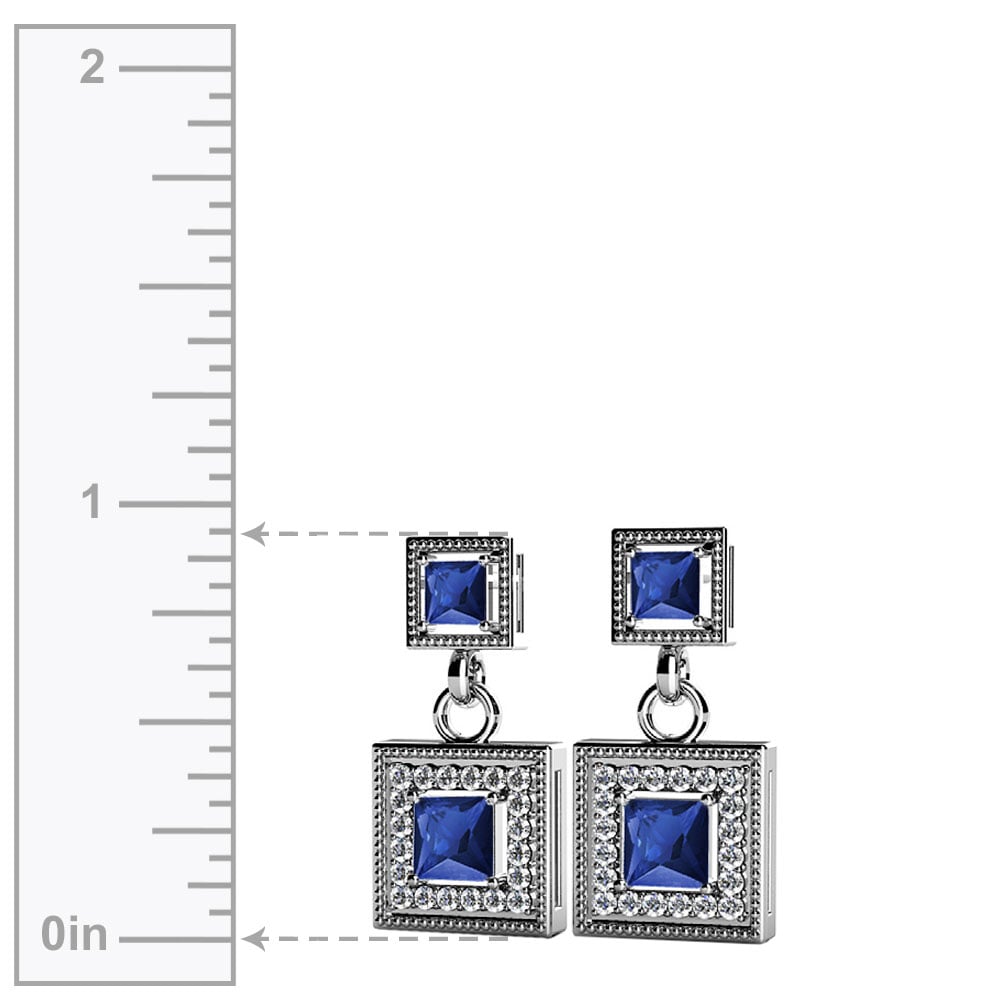 Sapphire Drop Earrings In White Gold - Vintage Inspired | 02