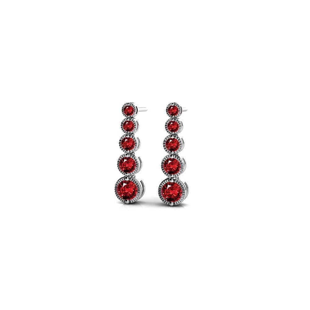 Ruby Drop Earrings In 14K White Gold (Milgrain Detail) | 01