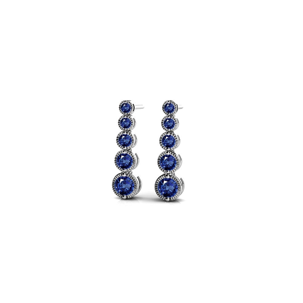 Sapphire Drop Earrings In 14K White Gold (Milgrain Detail) | 01