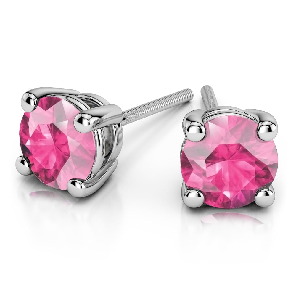 Pink Sapphire Round Gemstone Stud Earrings in White Gold (4.1 mm) | 01