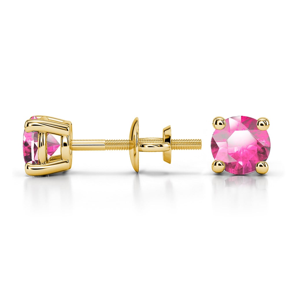 Pink Sapphire Round Gemstone Stud Earrings in Yellow Gold (4.5 mm) | 03