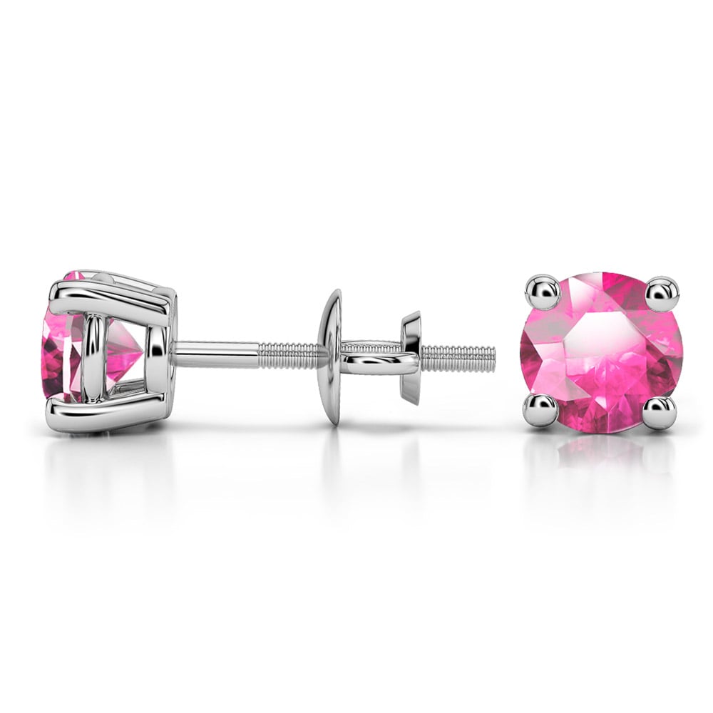 Pink Sapphire Round Gemstone Stud Earrings in Platinum (5.9 mm) | 03