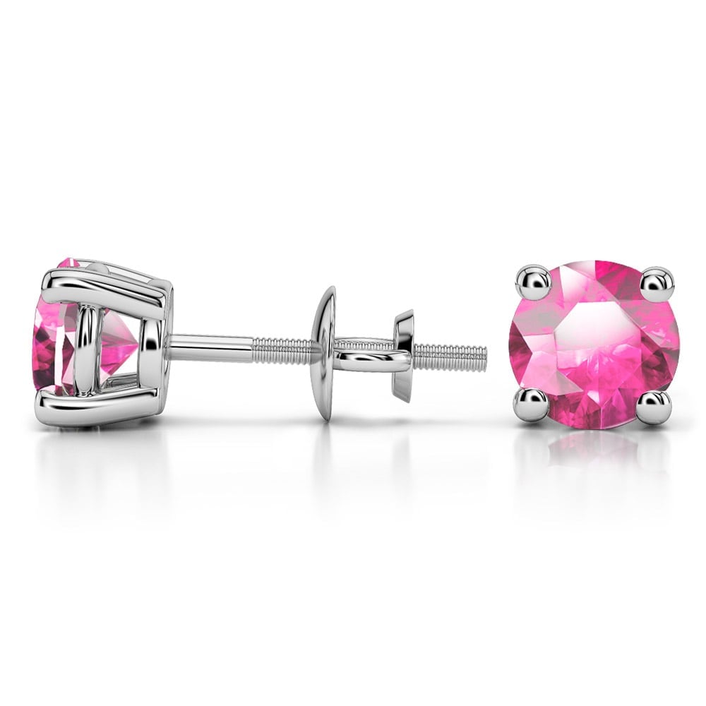 Pink Sapphire Round Gemstone Stud Earrings in White Gold (6.4 mm) | 03