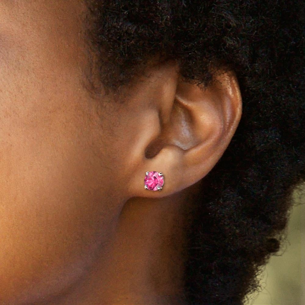 Pink Sapphire Round Gemstone Stud Earrings in Platinum (8.1 mm) | 04