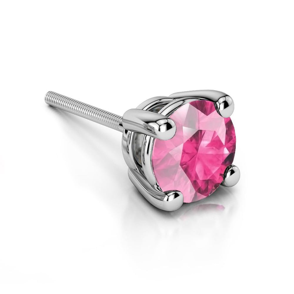 Pink Sapphire Stud Earring In White Gold (Single) | 01