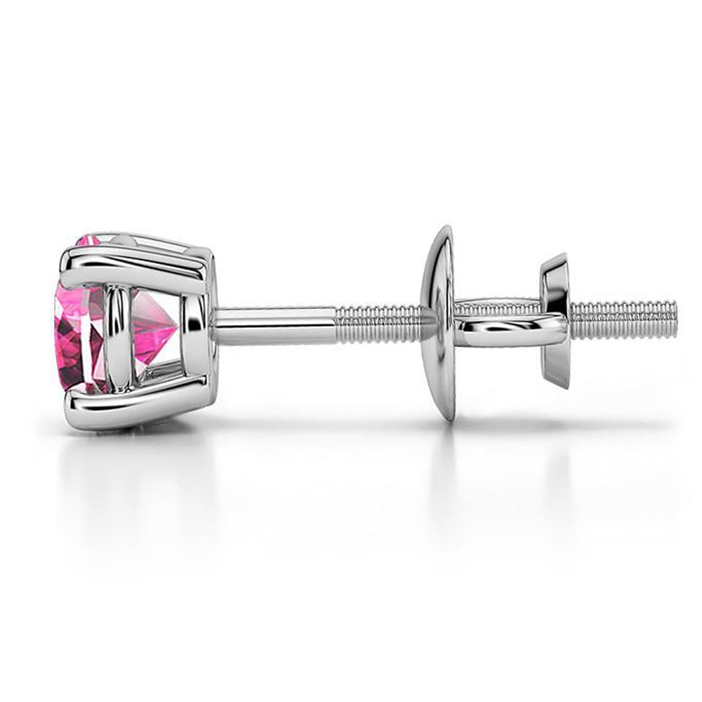 Large Pink Sapphire Stud Earring In White Gold (Single) | 03