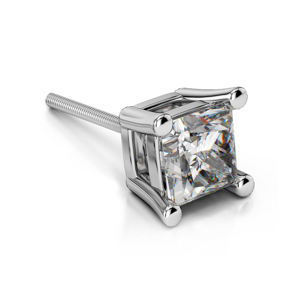 Single Princess Cut Diamond Earring In White Gold (3/4 Ctw) | 01