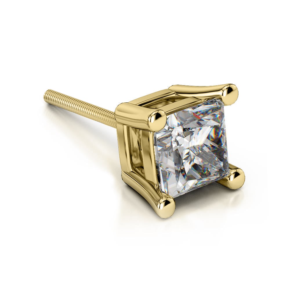 1 1/2 Ctw Mens Princess Cut Diamond Earring In Gold | 01
