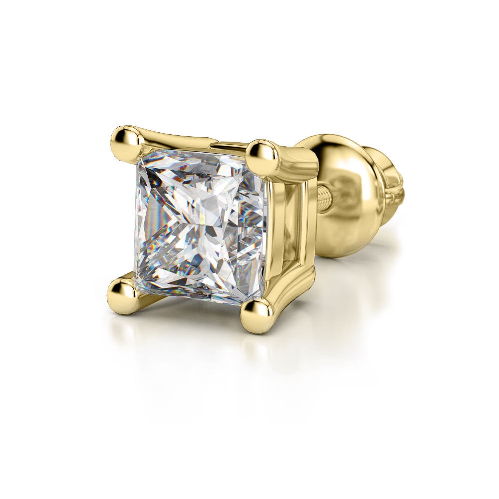 1 1/2 Ctw Mens Princess Cut Diamond Earring In Gold | 04