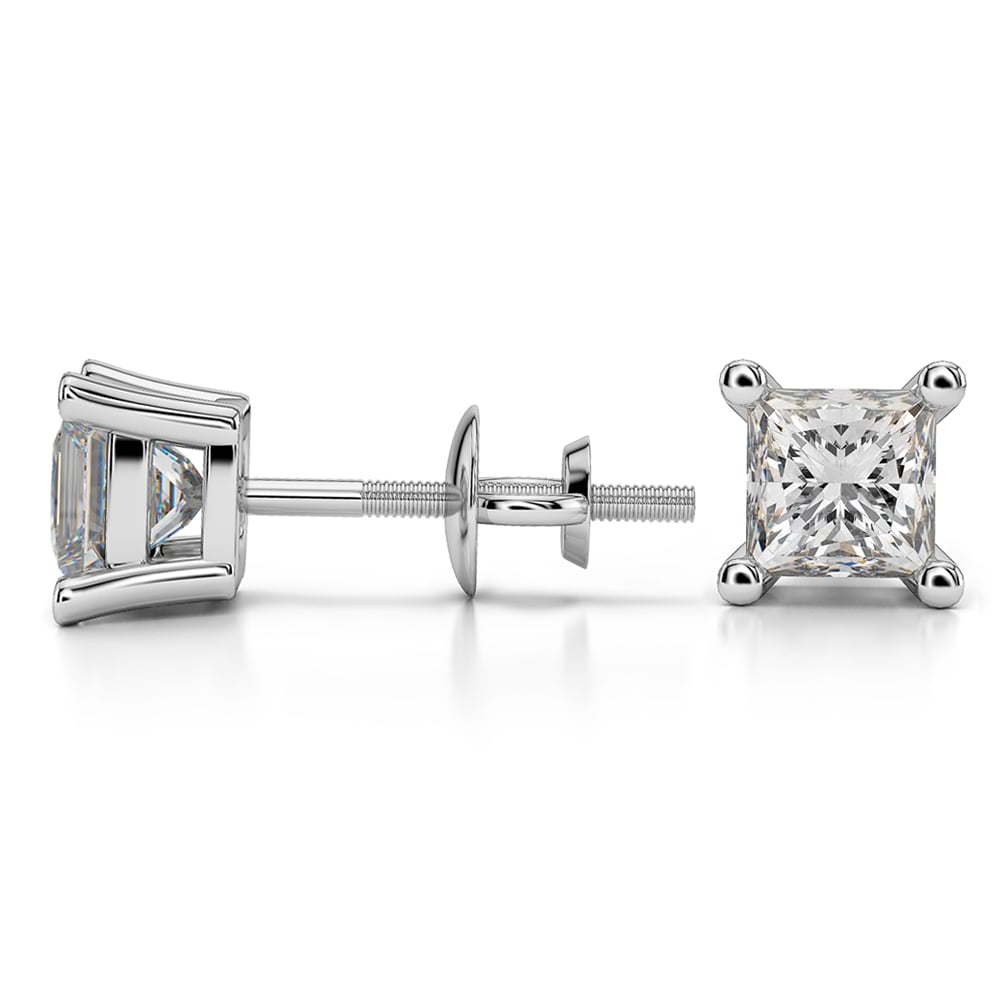 1 1/2 Ctw Princess Diamond Stud Earrings In Platinum - Value Collection | 03
