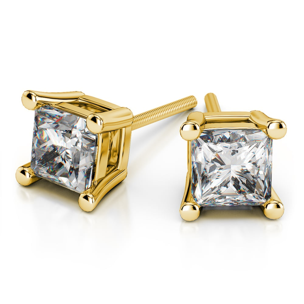 1 Ctw Diamond Stud Gold Earrings In A Princess Cut - Value Collection | 01