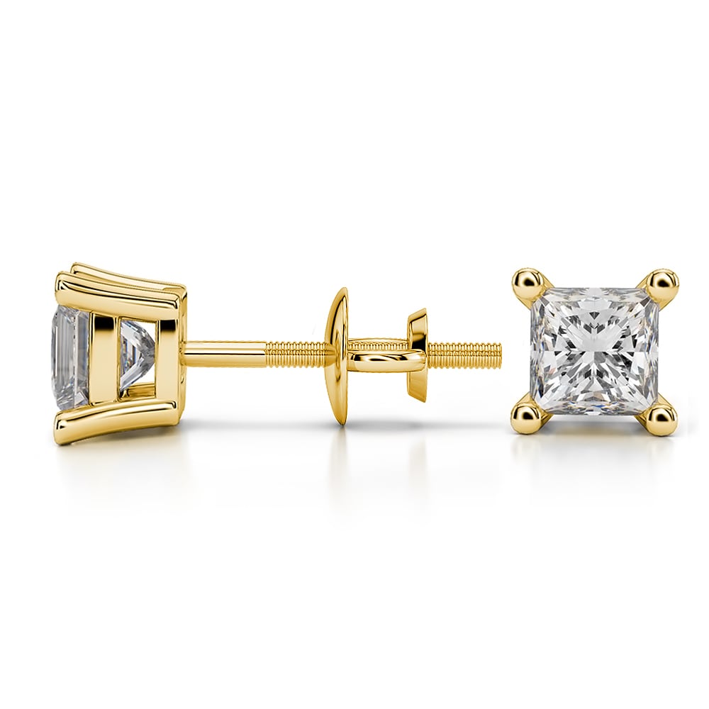 1 Ctw Diamond Stud Gold Earrings In A Princess Cut - Value Collection | 03