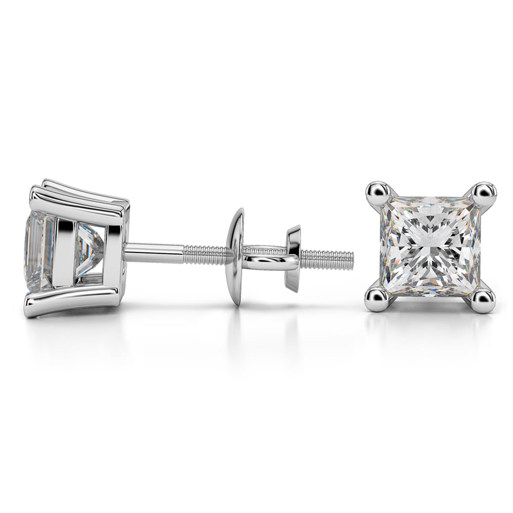 2 Ctw Princess Diamond Stud Earrings In White Gold - Value Collection | 03