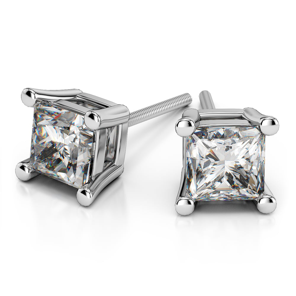 3 Ctw Princess Diamond Stud Earrings In White Gold - Value Collection | 01
