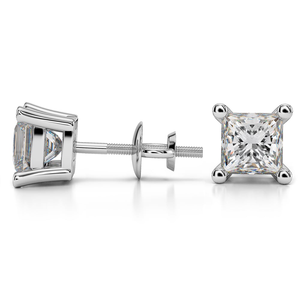 3 Ctw Princess Diamond Stud Earrings In White Gold - Value Collection | 03