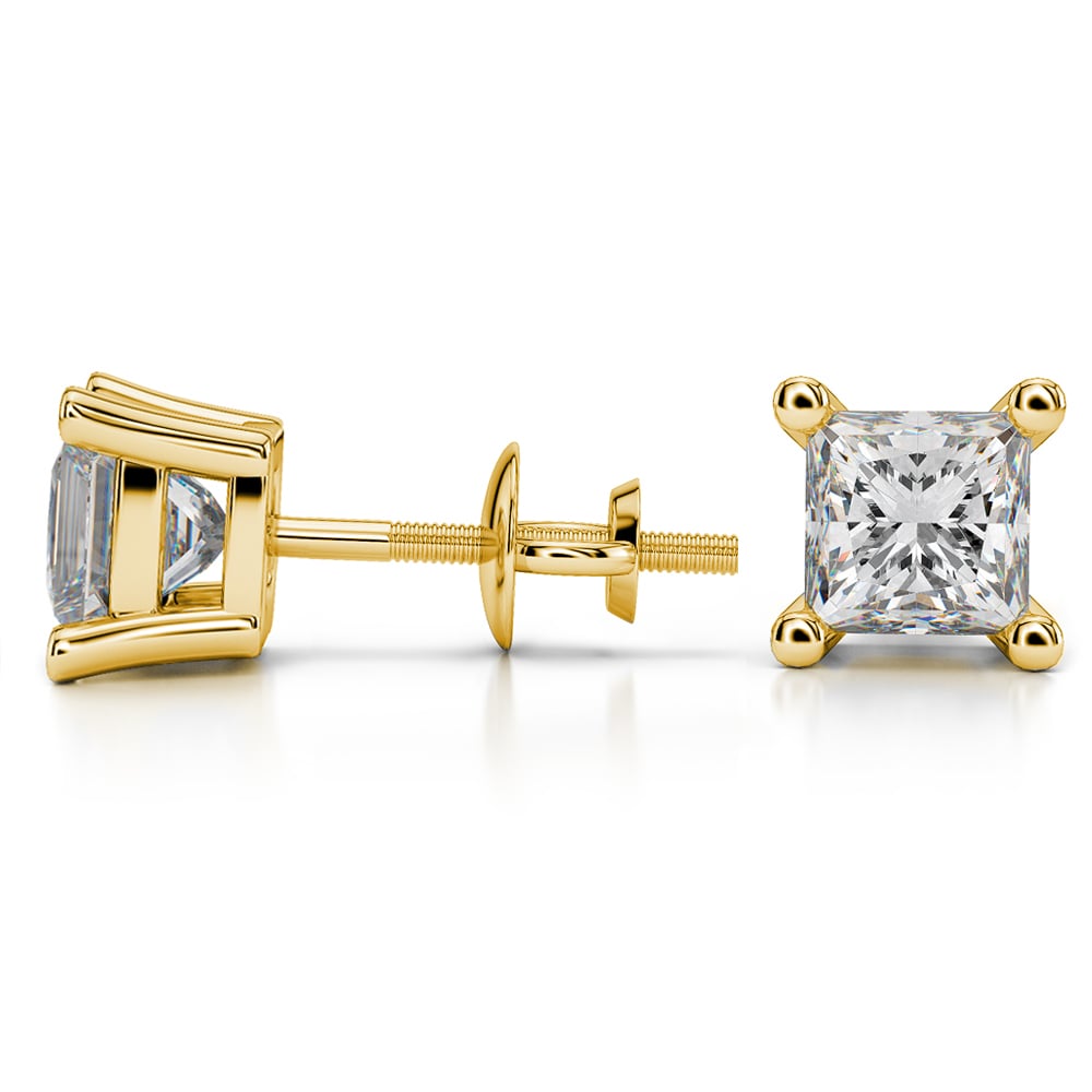 3 Ctw Princess Diamond Stud Earrings In Gold - Value Collection | 03