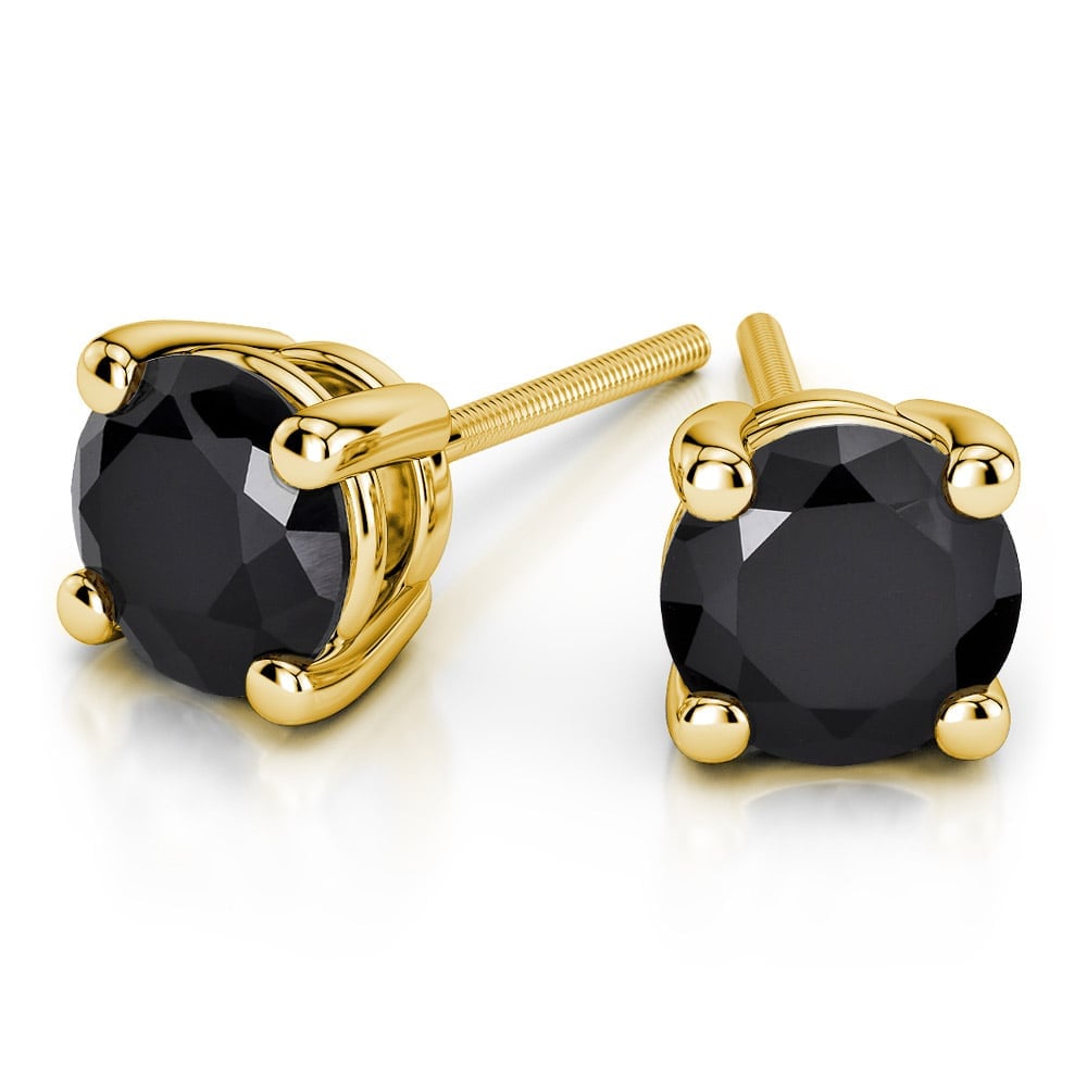 Round Black Diamond Stud Earrings in Yellow Gold (3/4 ctw) | 01