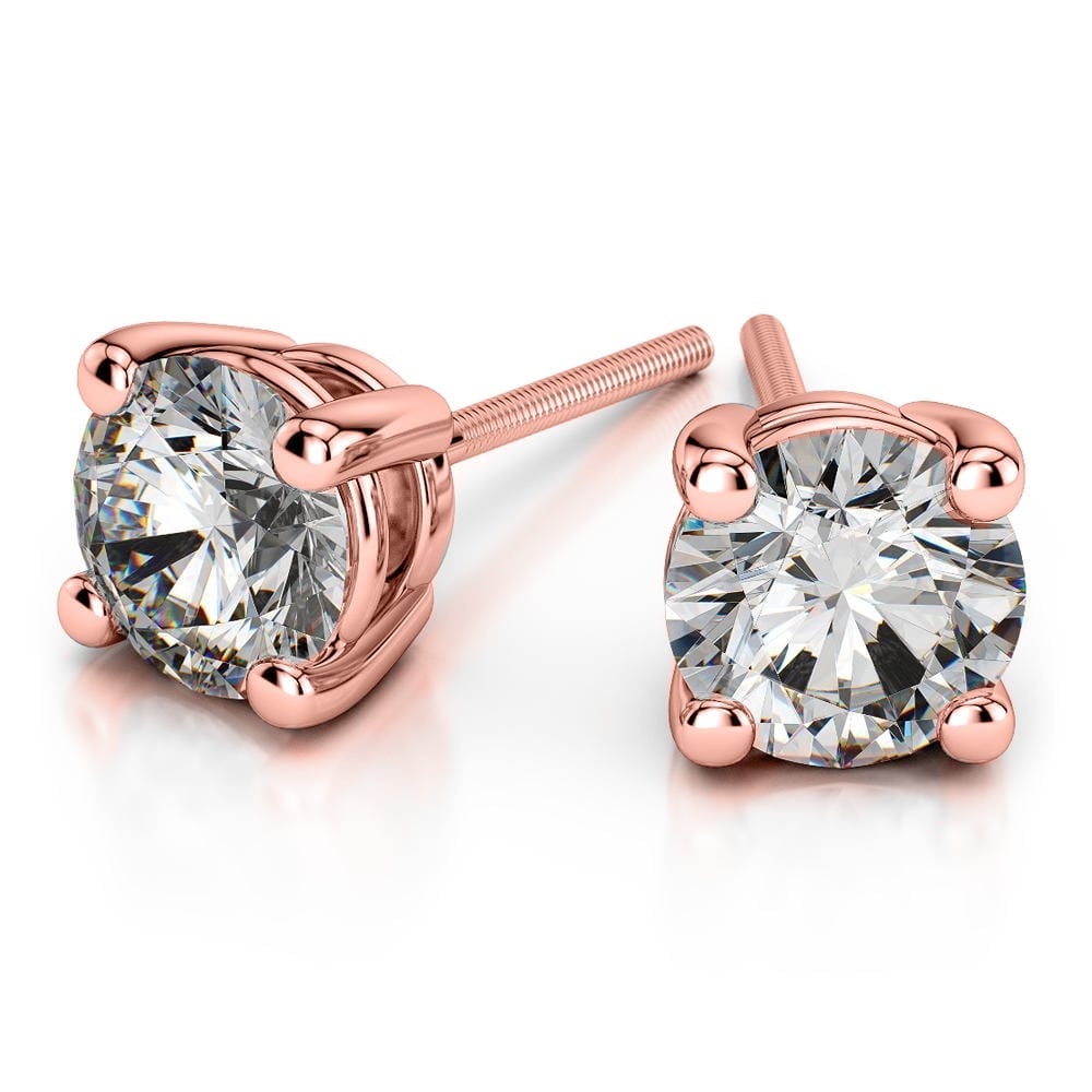 Rose Gold Diamond Stud Earrings (1 1/2 Ctw) - Value Collection | 01