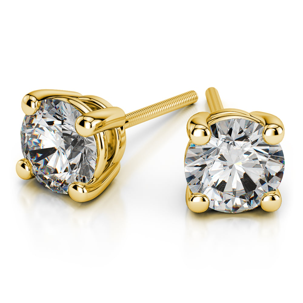 Yellow Gold Round Diamond Stud Earrings (4 Ctw) | 01