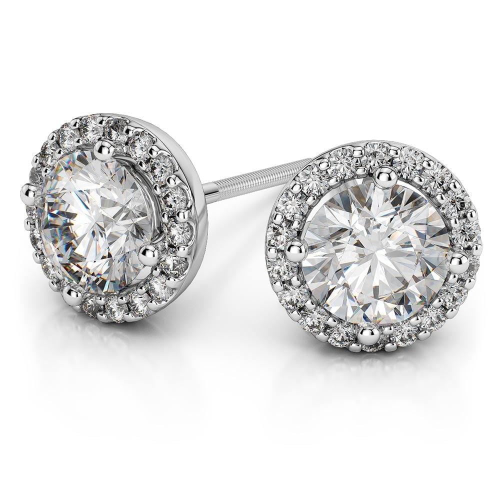 Moissanite Round Halo Earrings In White Gold (7.5 mm) | 01