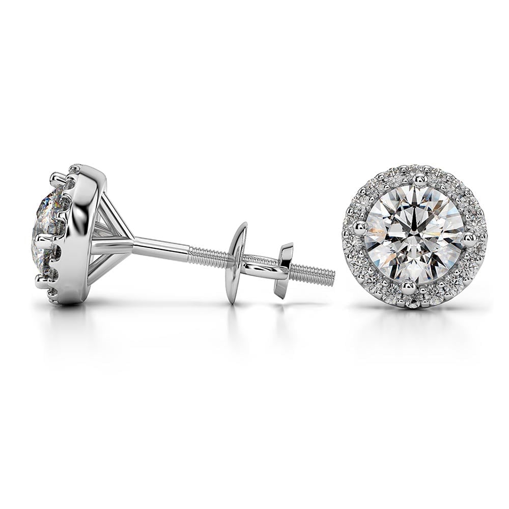 Moissanite Round Halo Earrings In White Gold (7.5 mm) | 03