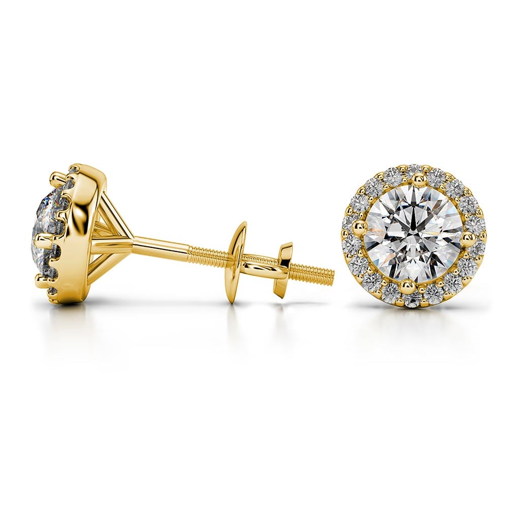 Moissanite Round Halo Earrings In Yellow Gold (7.5 mm) | 03
