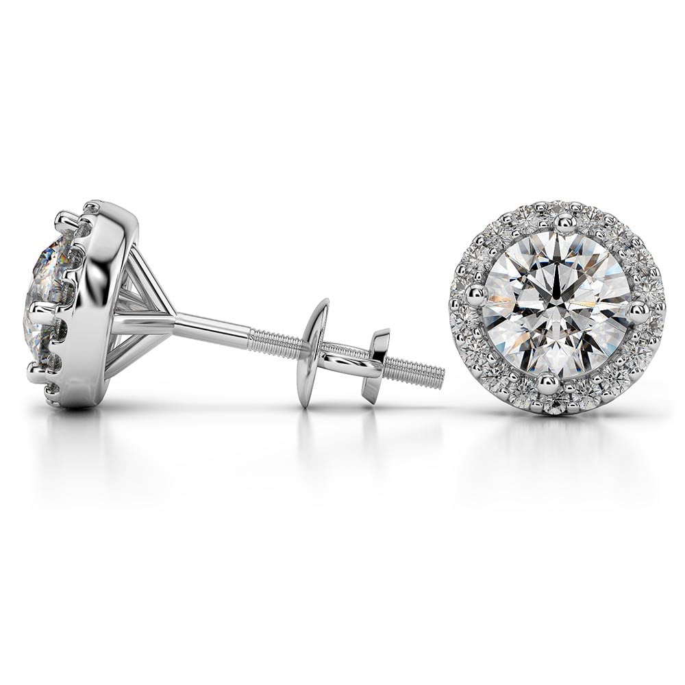 Moissanite Round Halo Earrings In White Gold (8.5 mm) | 03