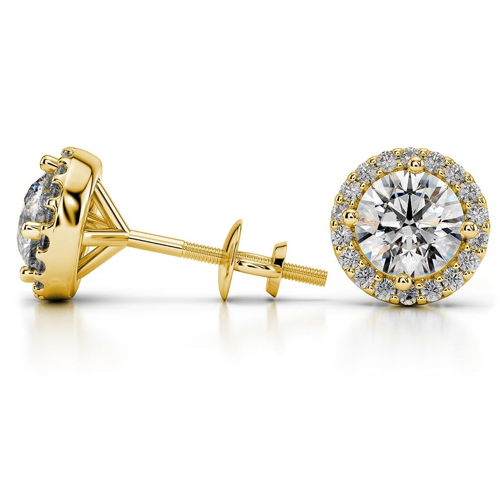 Moissanite Round Halo Earrings In Yellow Gold (8.5 mm) | 03
