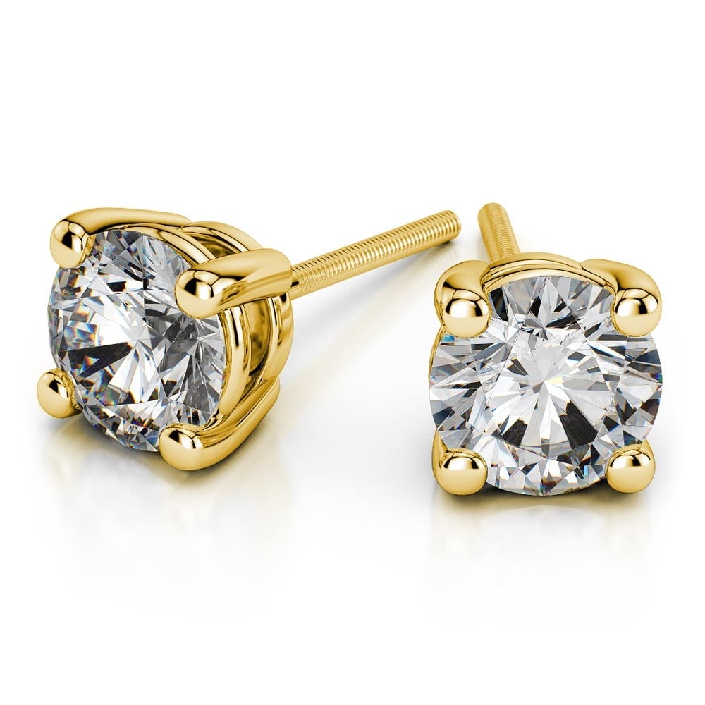 7.5 mm Moissanite Round Earrings In Yellow Gold | 01