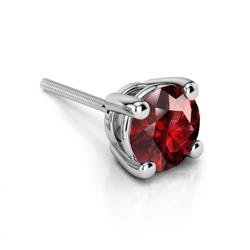 Real Ruby Stud Earring In White Gold (4.5mm) | 01