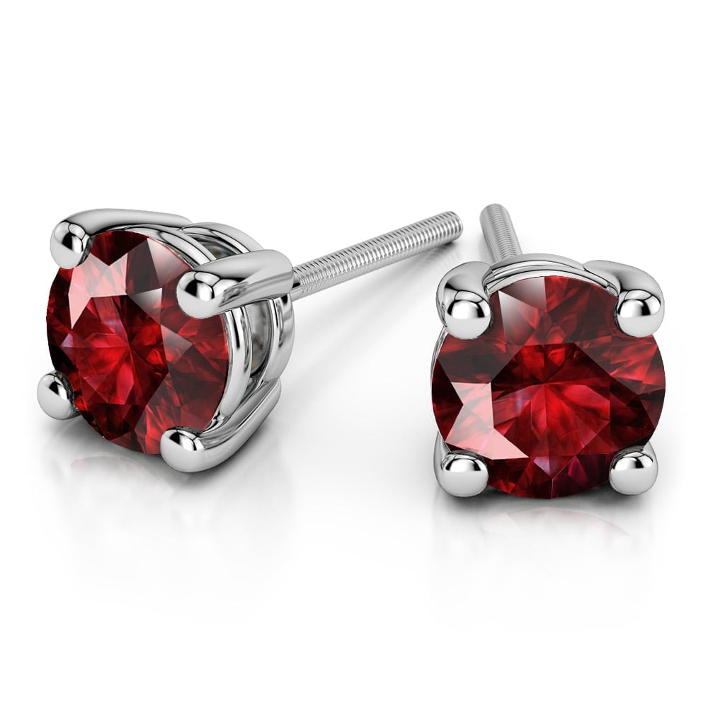 Ruby Round Gemstone Stud Earrings in White Gold (3.4 mm) | 01