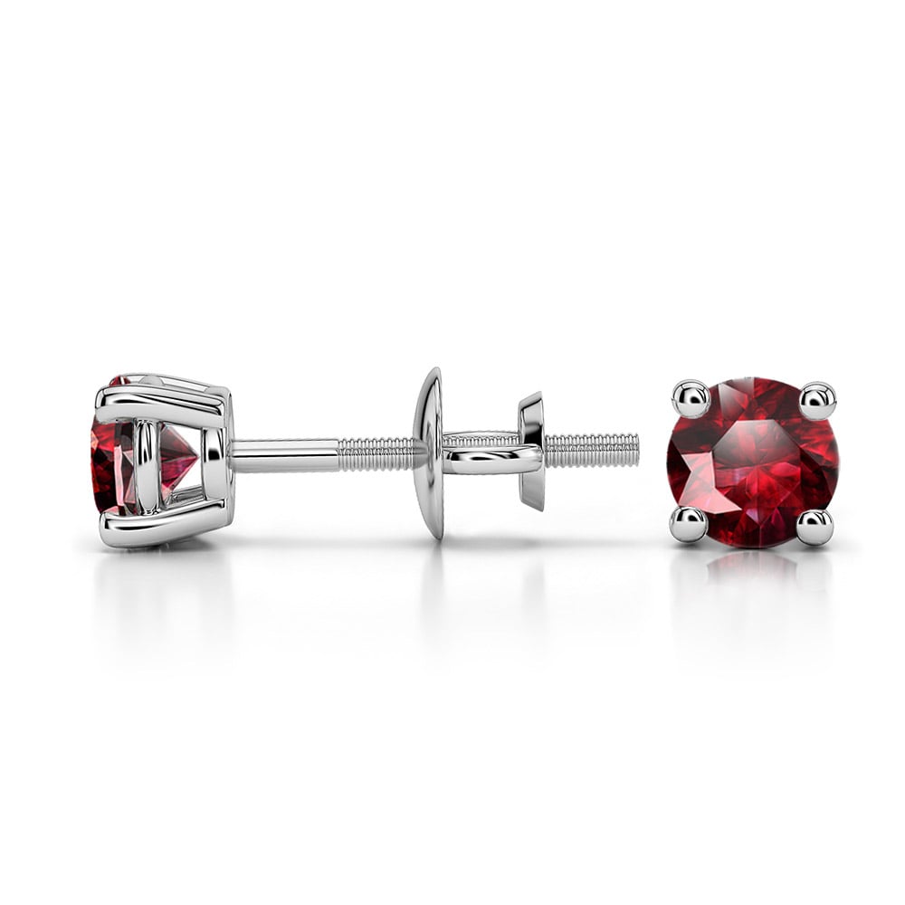 Ruby Round Gemstone Stud Earrings in White Gold (4.1 mm) | 03