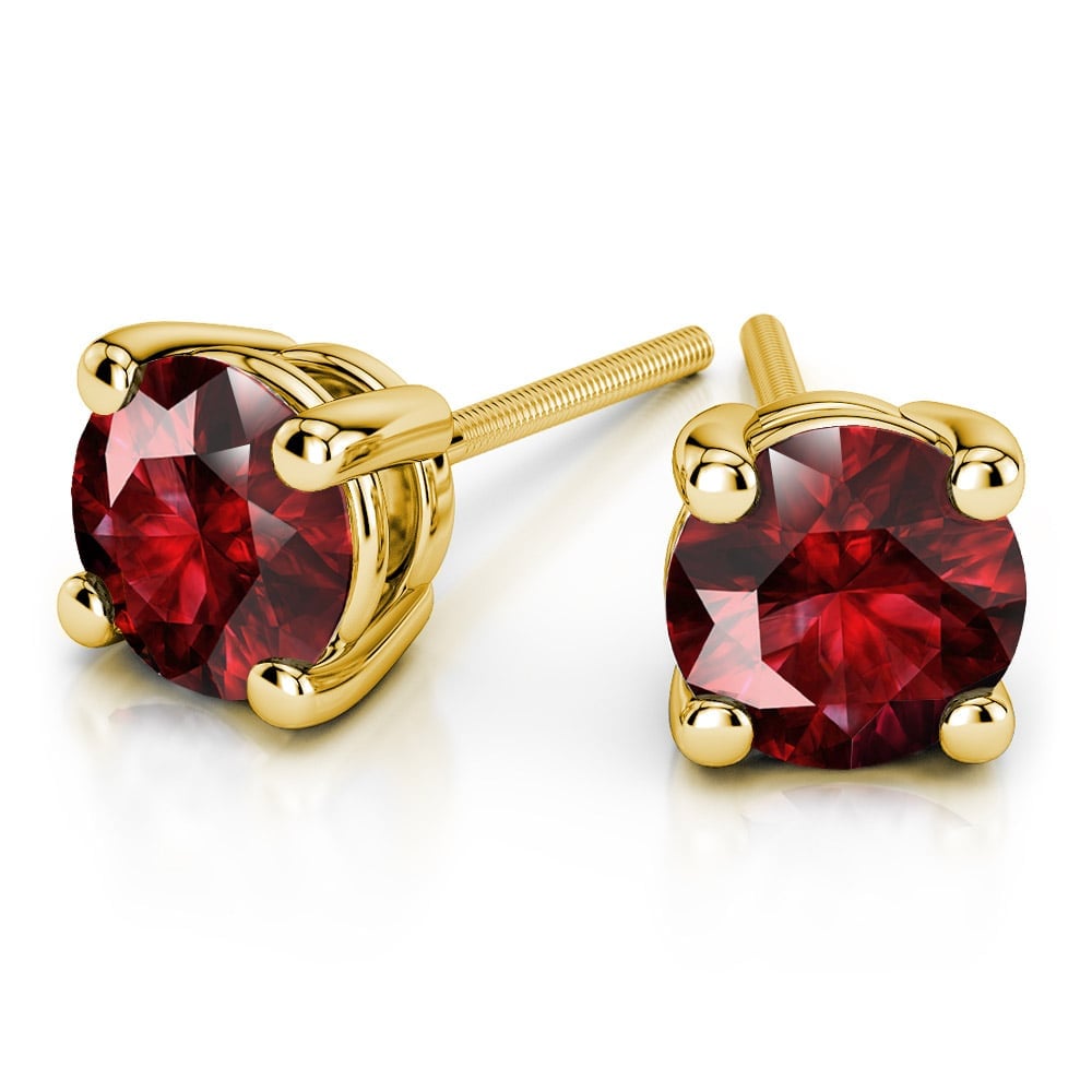 Ruby Round Gemstone Stud Earrings in Yellow Gold (4.5 mm) | 01