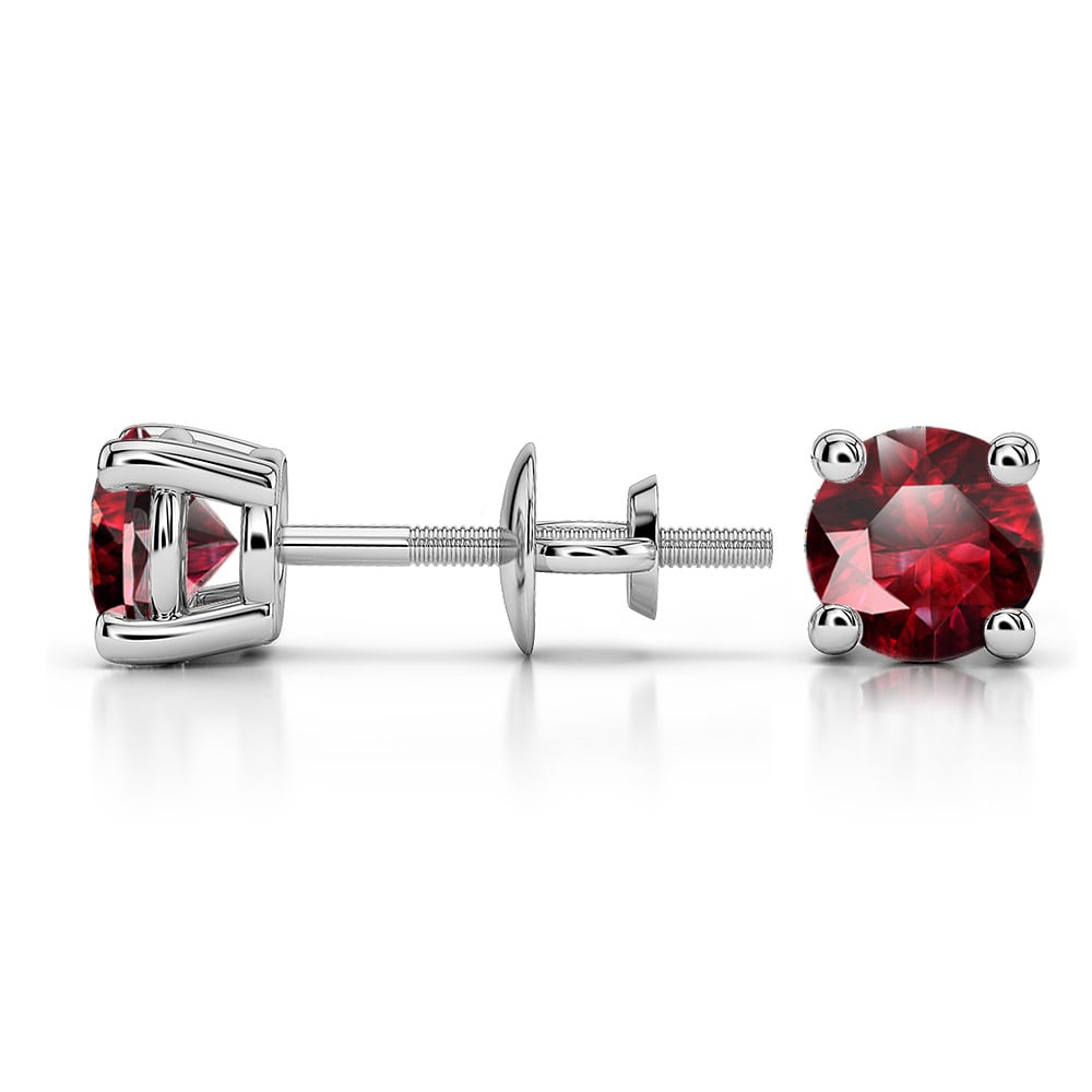 Ruby Round Gemstone Stud Earrings in White Gold (5.1 mm) | 03