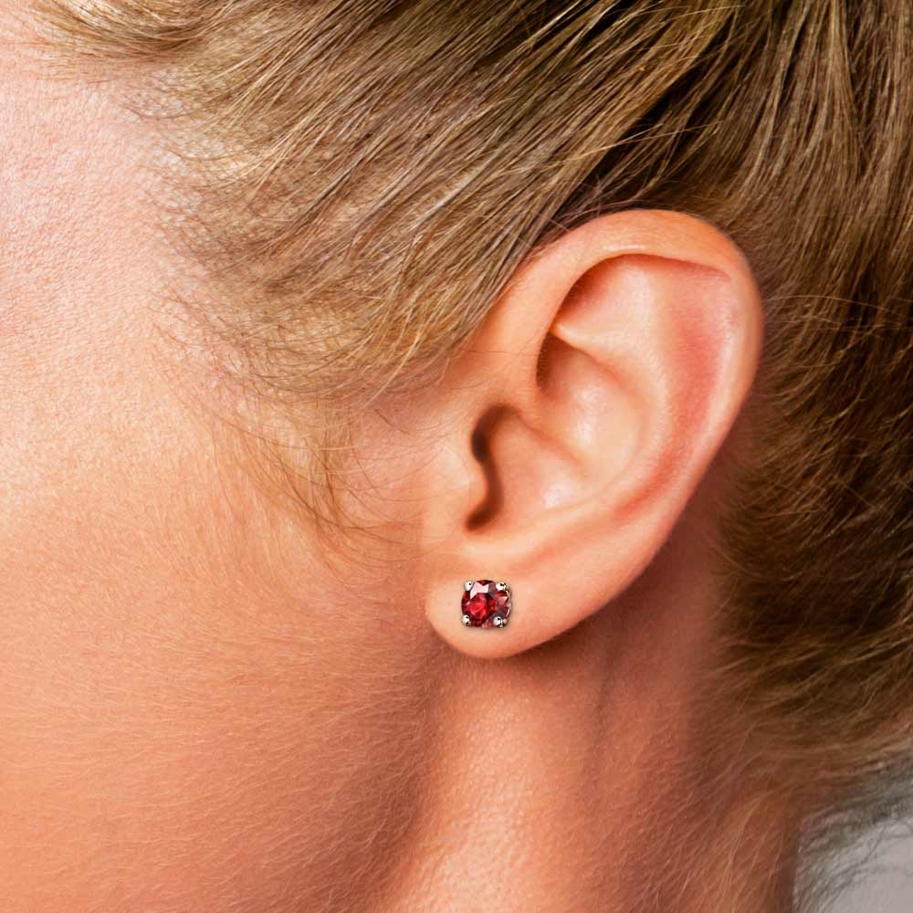 Ruby Round Gemstone Stud Earrings in Platinum (5.9 mm) | 04