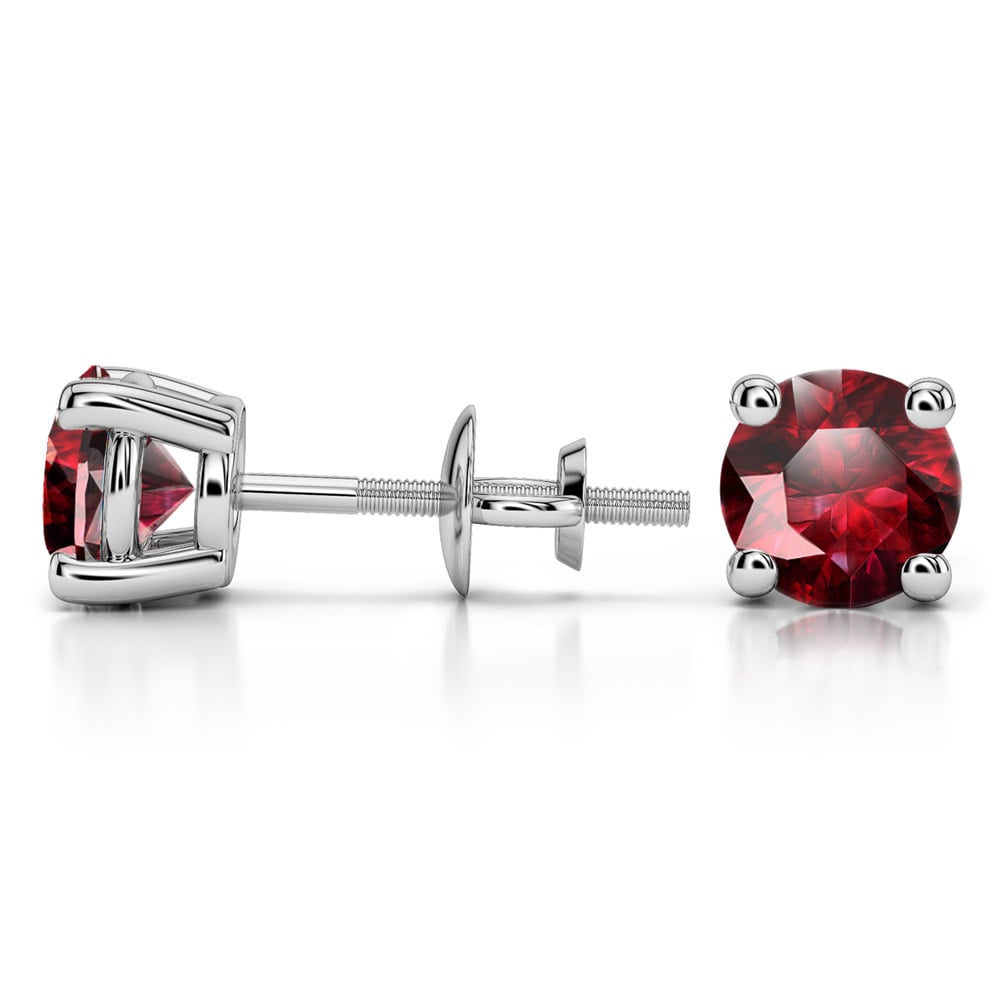 Ruby Round Gemstone Stud Earrings in Platinum (6.4 mm) | 03