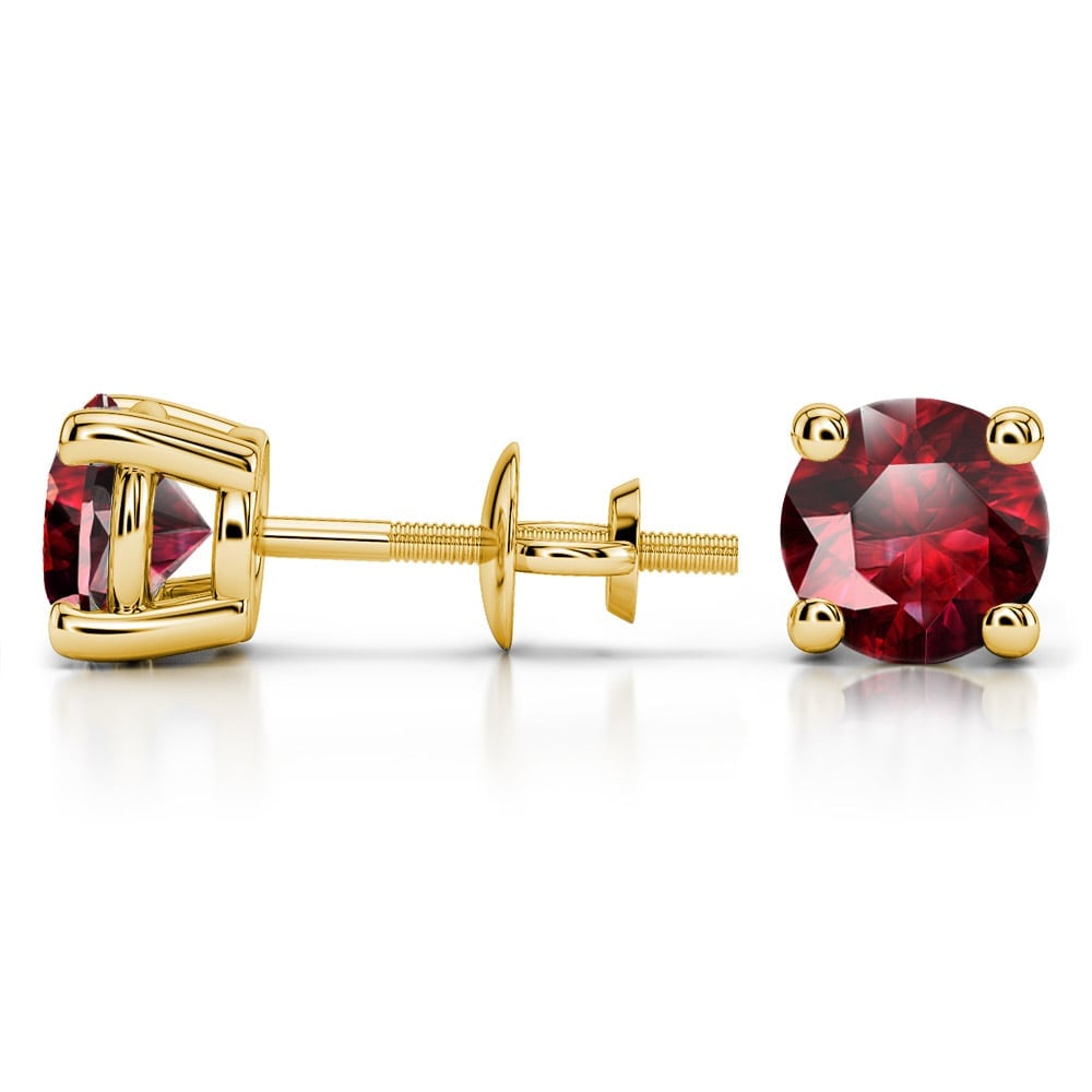 Ruby Round Gemstone Stud Earrings in Yellow Gold (7.5 mm) | 03